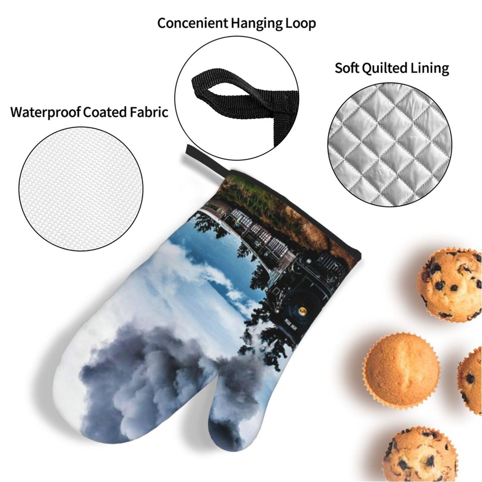 Ncpkcb Ncpkcb Cool Steam Train Oven Mitts and Pot Holders 4pcs Set Durable Kitchen Hot Pads with Oven Gloves for Baking Cooking Grilling, Fashion