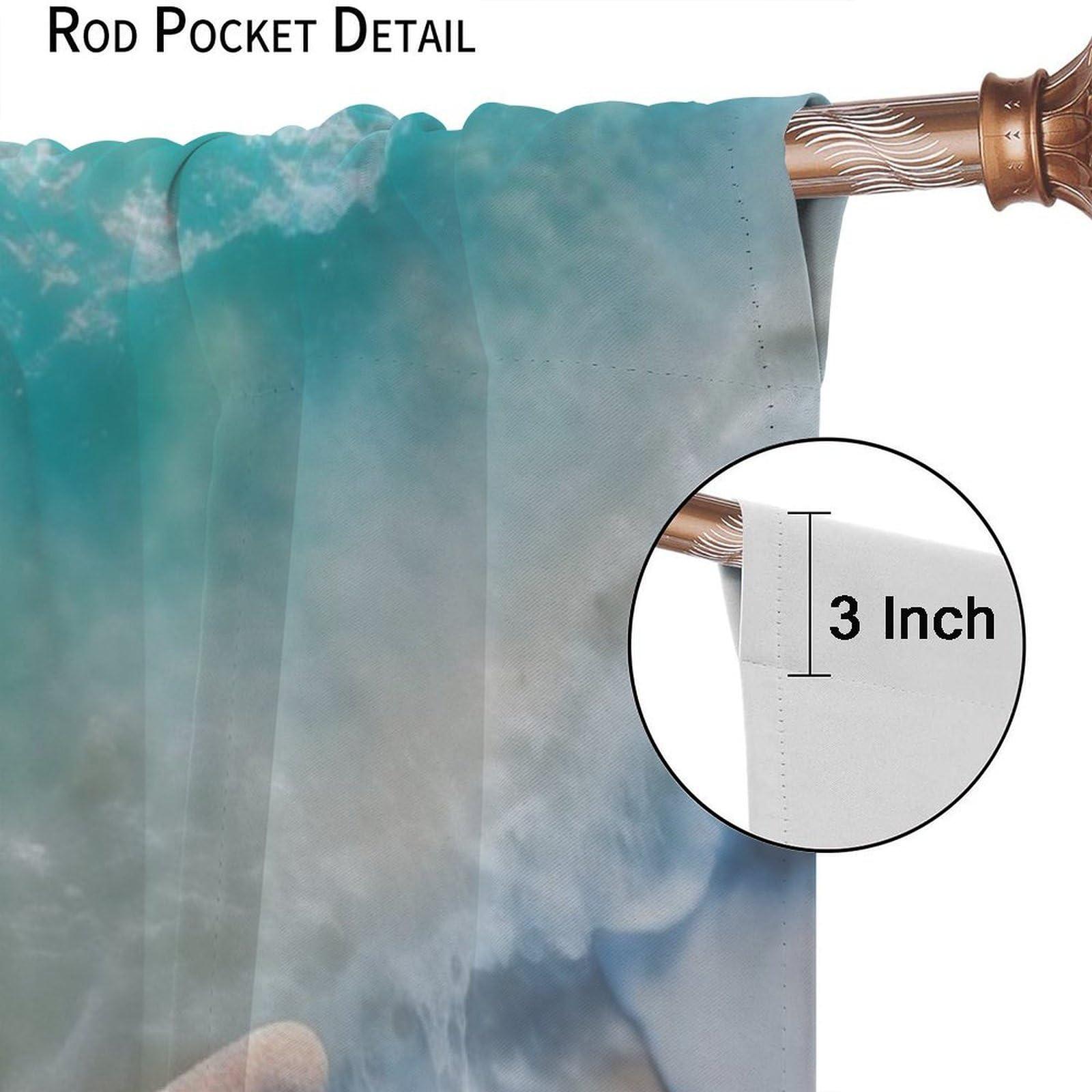 YungHo YungHo Starfish Curtains, Summer Holiday with Seashells Starfish and Palm Tree Ocean Print Window Drapes, 26" W x 84" L x2Blackout