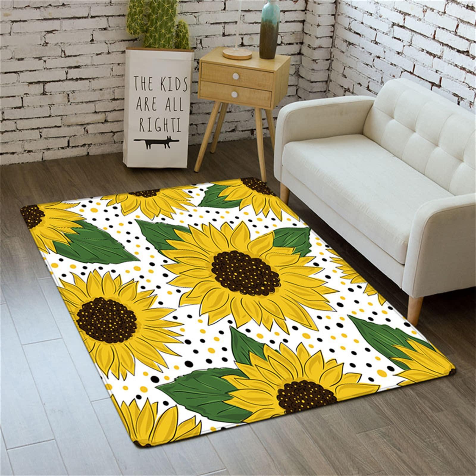 JYDOU Plant Carpet Bedroom Sunflower Area Rug for Living Room Soft Anti-Skid Washable Dining Room Accent Carpet 4'x5'3"