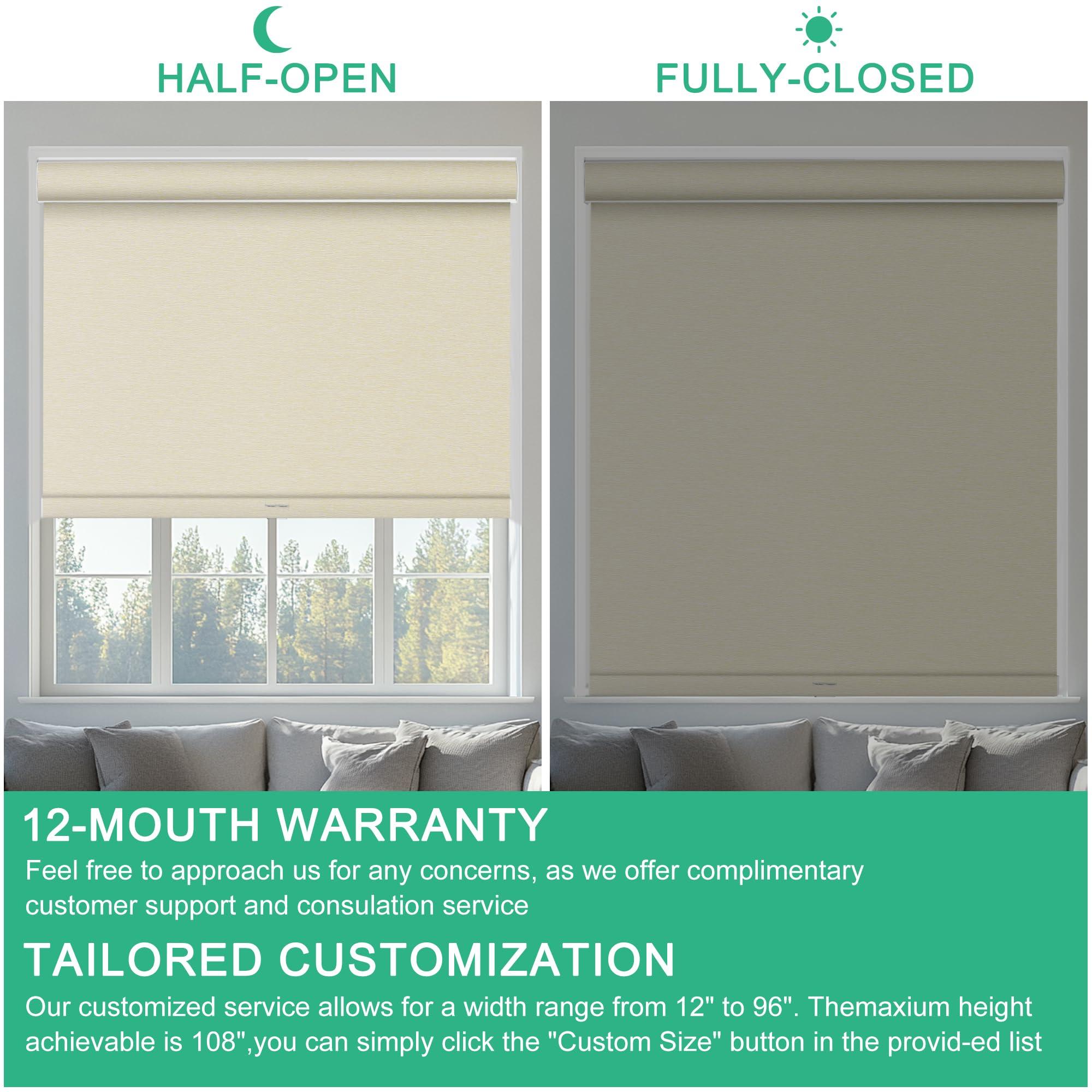 Doing-X Doing-X Roller Blinds for Window Striped Jacquard Fabrics 100% Blackout Roller Shades with Heat Insulation Cordless Roll up Window Blinds for Office Home Easy to Install,47" W x 36" H,Beige
