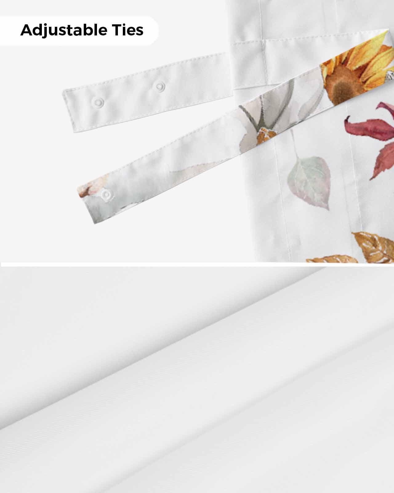 BOBOWUNY Sage Green Fall Tie Up Valances for Windows/Kitchen/Bathroom/Bedroom, Orange White Pumpkins Sunflower Thanksgiving Maple Adjustable Curtain Valance Balloon Window Shades Small Drapes Panel 54''x18''