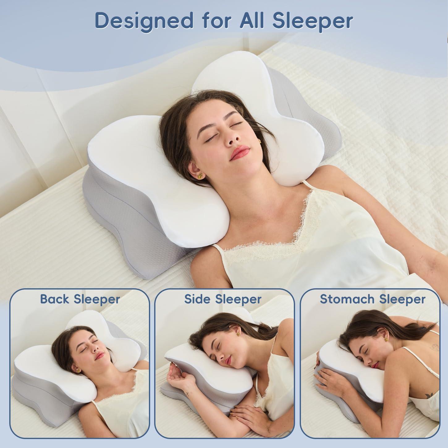 Fyova Fyova Cervical Neck Pillow, Odorless Ergonomic Memory Foam Pillows, Adjustable Memory Foam Neck with Breathable Pillowcase, Contoured Support for Side Back Stomach Sleepers