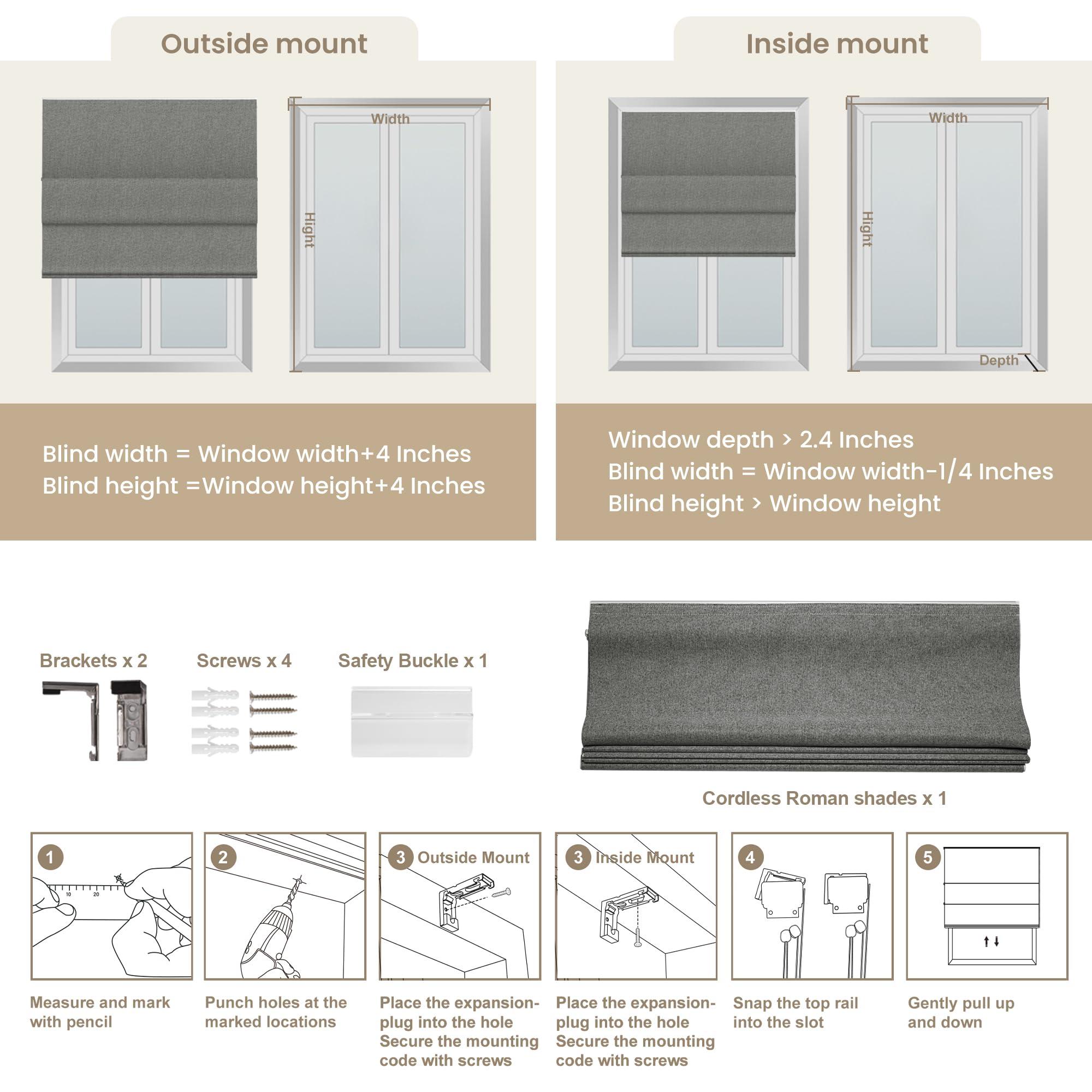 MoDanCeQ MoDanCeQ Roman Shades for Windows, Blackout Light Filtering Cordless Roman Blinds, Window Shades, UV Protection, Privacy, Window Blinds, Easy to Install, SJ-Light Filtering-White, 73" W x 39" H