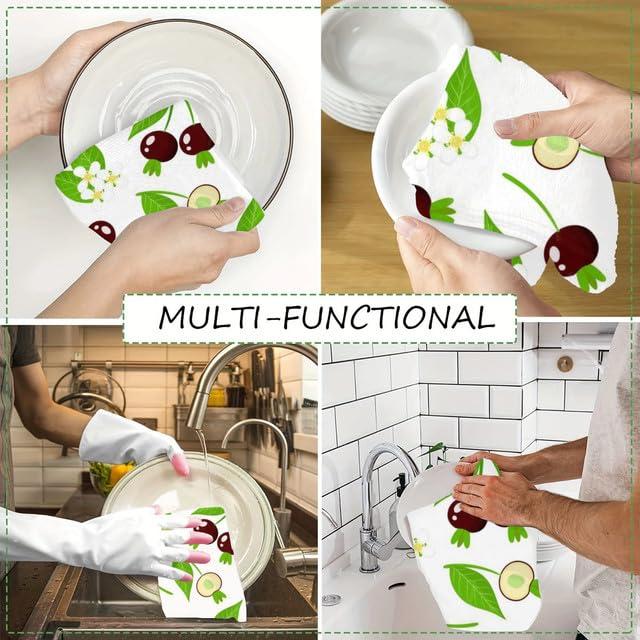 Uptell Uptell Hand Towels Cherry Exotic Fruits Flowers Leafs White Kitchen Towels Dish Towels Set of 2,16x24 Inch Drying Dishcloth,Farmhouse Home Seasonal Spring Decorations