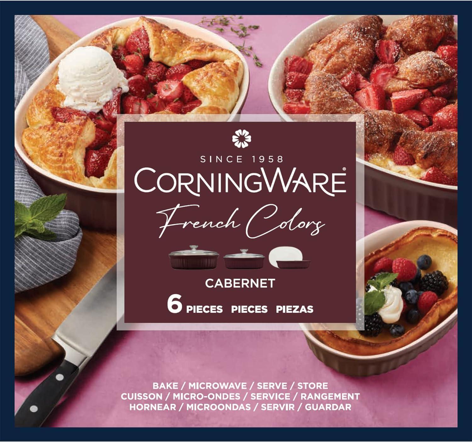 CorningWare CorningWare Ceramic Bakeware Set with Lids, Chip and Crack Resistant Stoneware Baking Dish, Microwave, Dishwasher, Oven, Freezer and Fridge Safe, 6-Piece French Cabernet