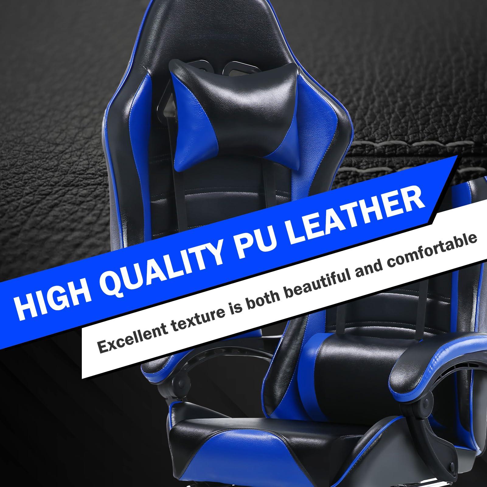 HOTOSYCH HOTOSYCH Gaming Chair, Ergonomic Video Game Chair for Adults, Comfortable Computer Chair with Footrest and Lumbar Support, Height Adjustable Gamer Chair for Office 350LBS, Blue