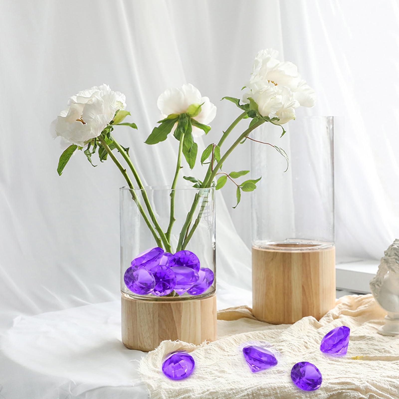 XHKDSYMC 100 PCS Acrylic Diamond Gems, Purple Acrylic Diamonds 1 Inch Acrylic Gemstones Vase Filler Fake Gems Plastic Gems for Home Table Scatters Party, Event, Wedding, Arts & Crafts, Birthday Decorations