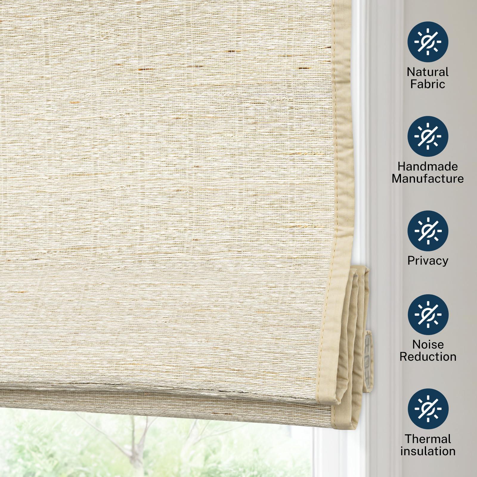 Pasoun Pasoun Cordless Roman Shades Custom Natural Linen Weaving Roman Blinds Blackout Room Darkening Window Blind Privacy Roll UP Shade for Windows Bedroom Kitchen (Beige Stripe, 22" W x 72" H)