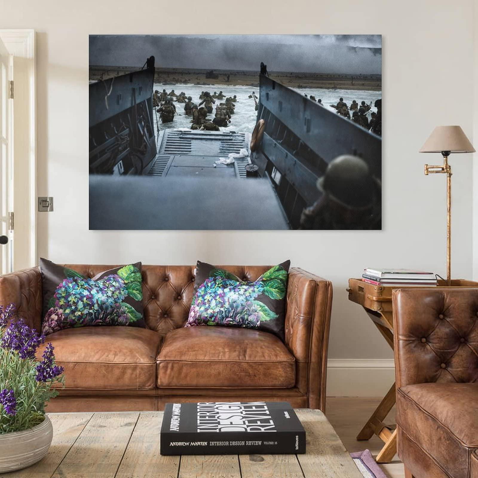 BEBUSH D-Day 1944 World War II Memorabilia World History Classroom Decoration World War II Art Posters Canvas Wall Art Prints for Wall Decor Room Decor Bedroom Decor Gifts 20x30inch(50x75cm) Unframe-STYL
