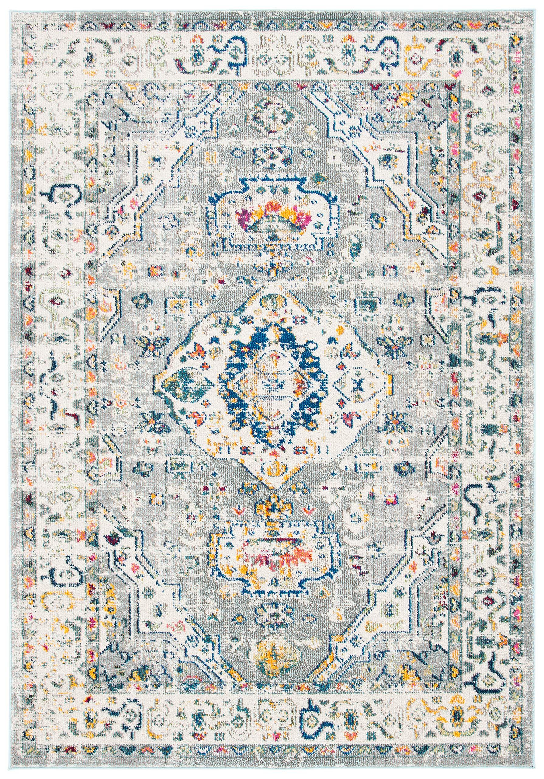 Safavieh SAFAVIEH Madison Collection Area Rug - 6' x 9', Grey & Ivory, Boho Chic Medallion Design, Non-Shedding & Easy Care, Ideal for High Traffic Areas in Living Room, Bedroom (MAD468G)