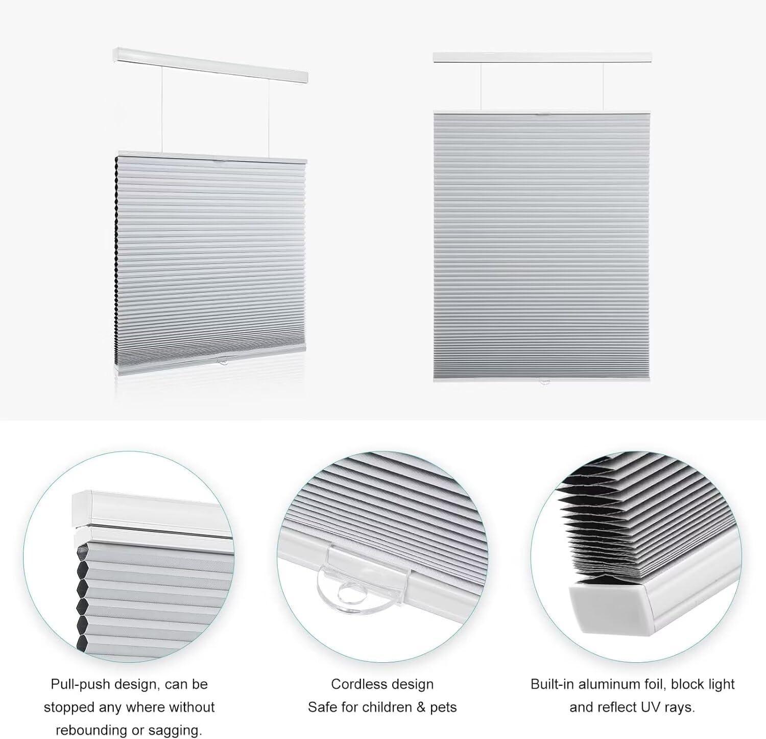 MYshade MYshade Custom Top Down Bottom Up Cellular Shades Blackout Up Down Window Blind Cordless Cellular Blinds & Shades Easy to Install 44" W x 24" H Grey