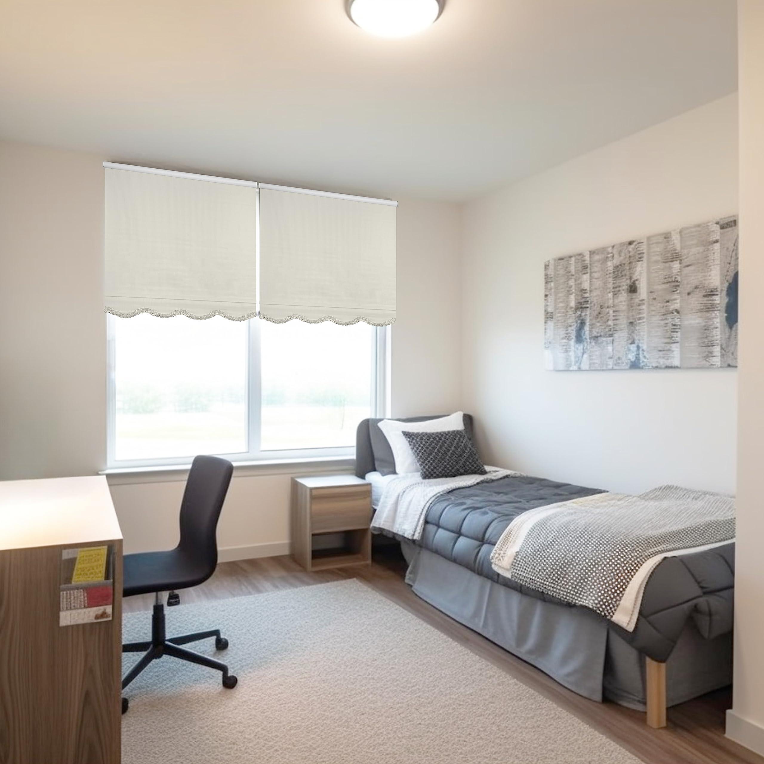 CHICOLOGY CHICOLOGY Blackout Custom Roller Shades, Cordless Blinds, Window Shades for Home, Roller Window Shades,Window Treatments, Door Blinds, Blackout Shades, Ivory Textured (Fringe), 71.5" W X 64" H