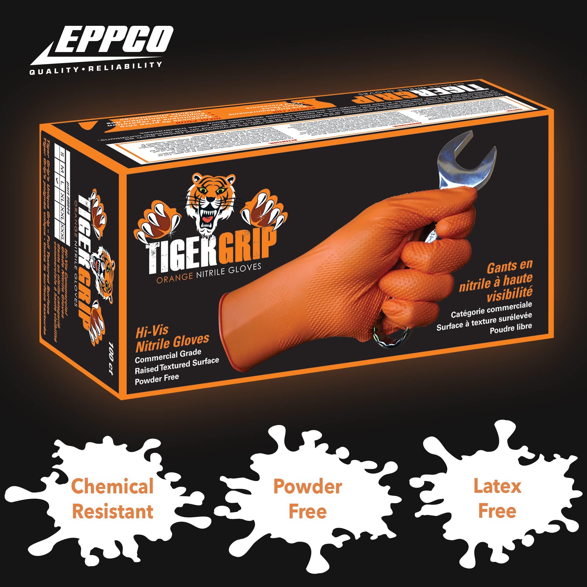 EPPCO EPPCO TigerGrip 8-Mil Nitrile Glove Disposable Powder, Latex Free Textured Superior Grip Orange Gloves, XL, Box of 100