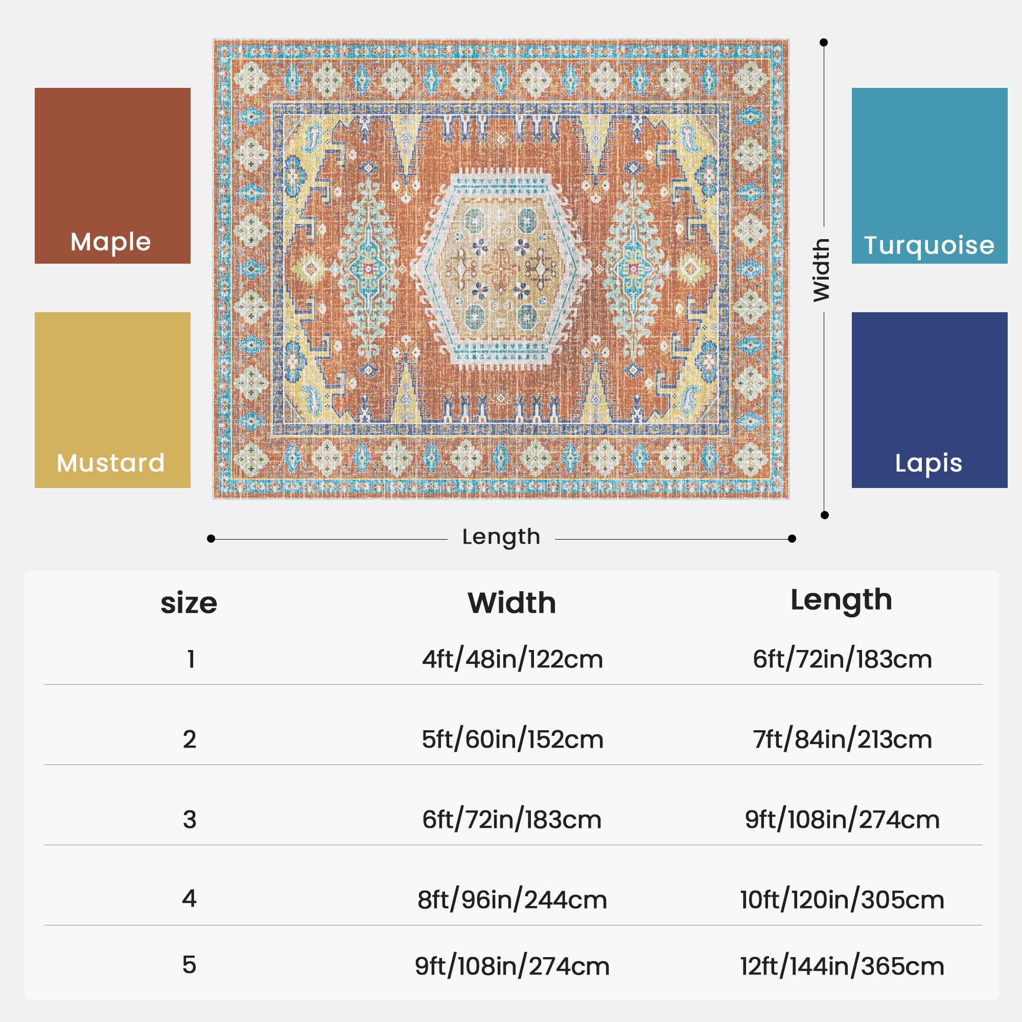 Kokia Kokia Area Rugs Living Room 9x12 Ultra-Thin No Pile Washable Maple Red Large Area Rug Bedroom Geometric Tribal Distressed Lightweight Carpet for Dining Room Home Office