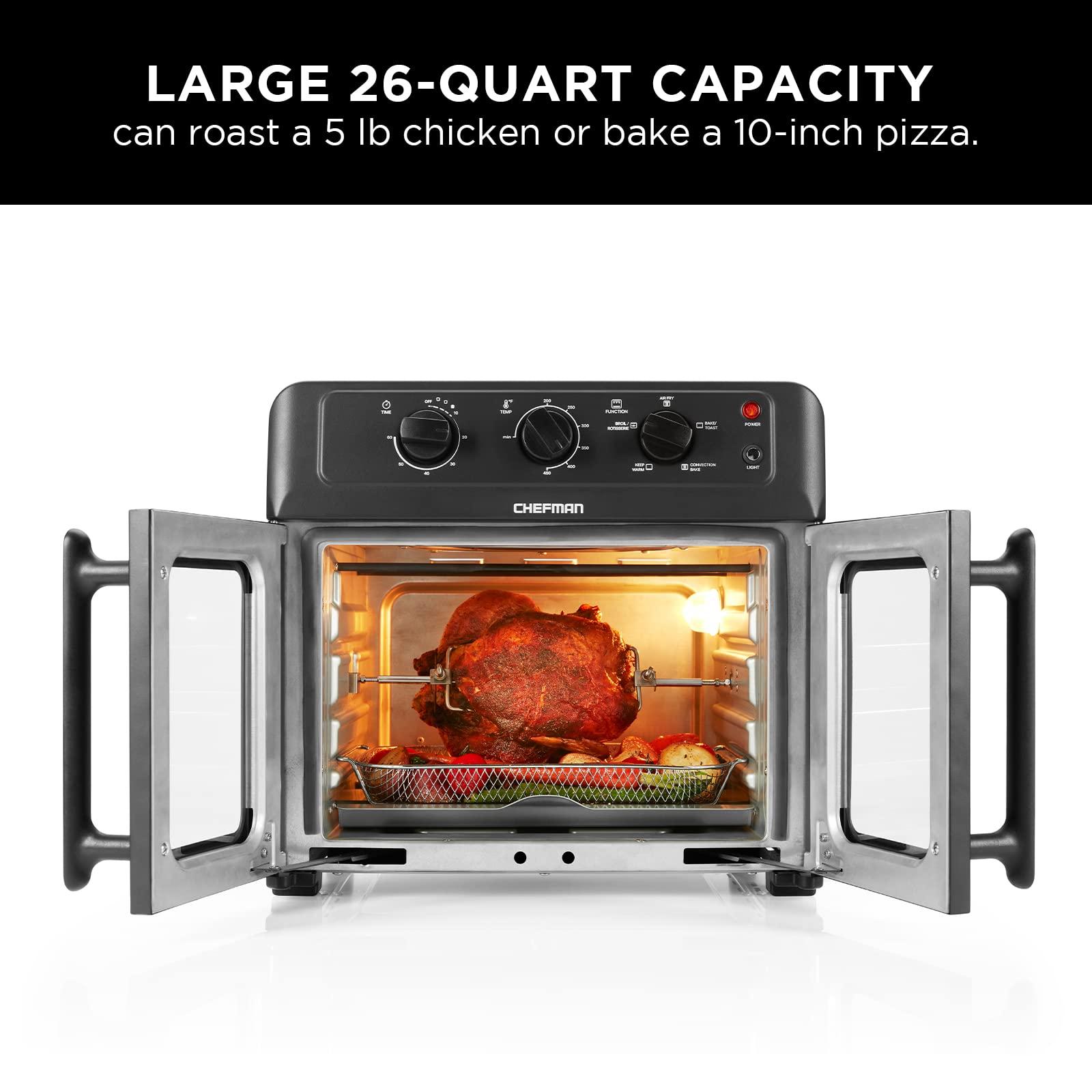 Chefman Chefman Extra Large Air Fryer and Convection Oven with French Doors and Rotisserie Spit, The Easiest Way to Cook Oil-Free, Double Wide Glass Windows Open for Convenient Access and Viewing, 24.5 Liters