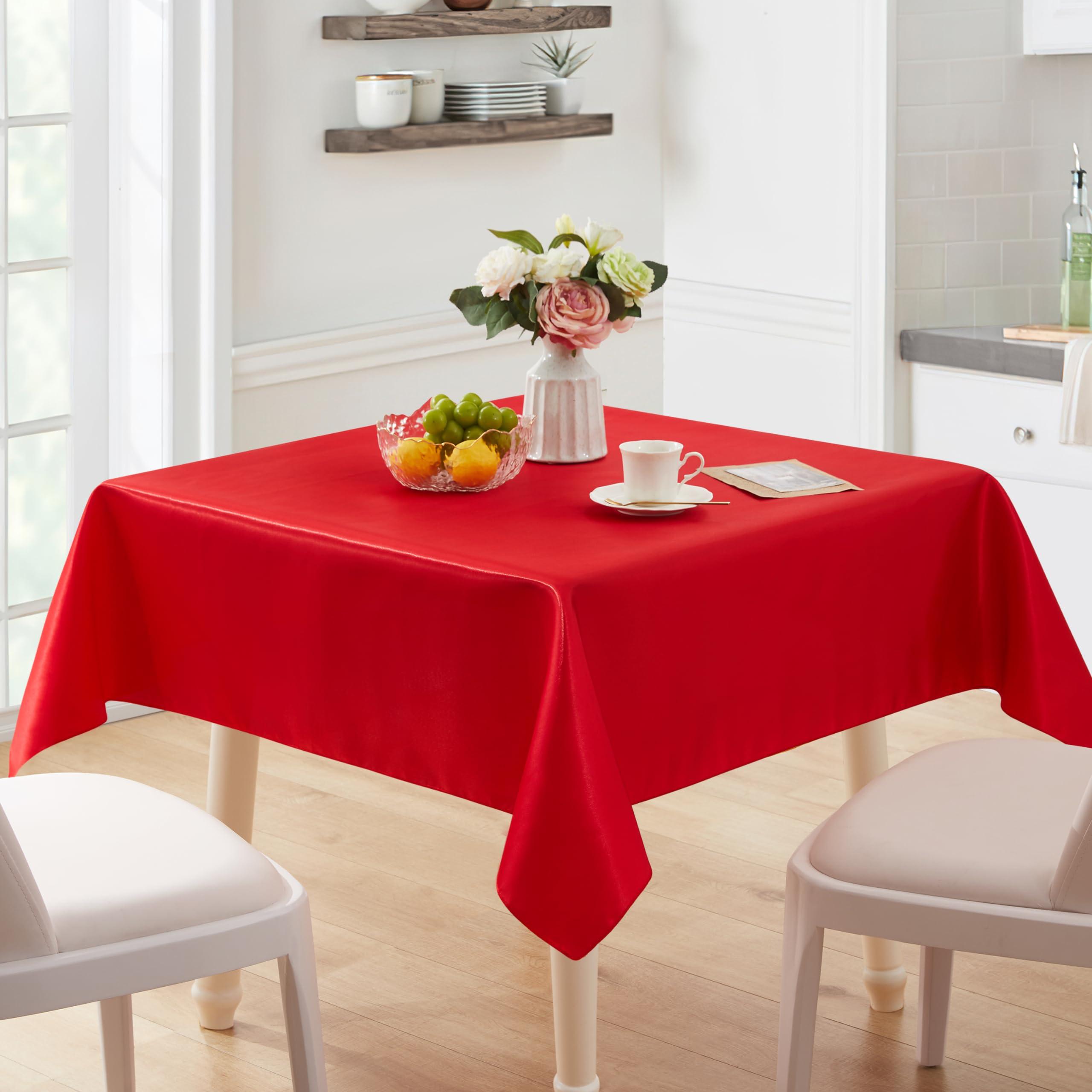 Counfeisly Counfeisly 1 Pack Rectangle Tablecloth Stain Resistant Wrinkle Free Silkly Soft Table Cloth, Satin Dining Table Cloths for Dining Room, Indoor and Outdoor Use, 60 x 120 Inches, Red