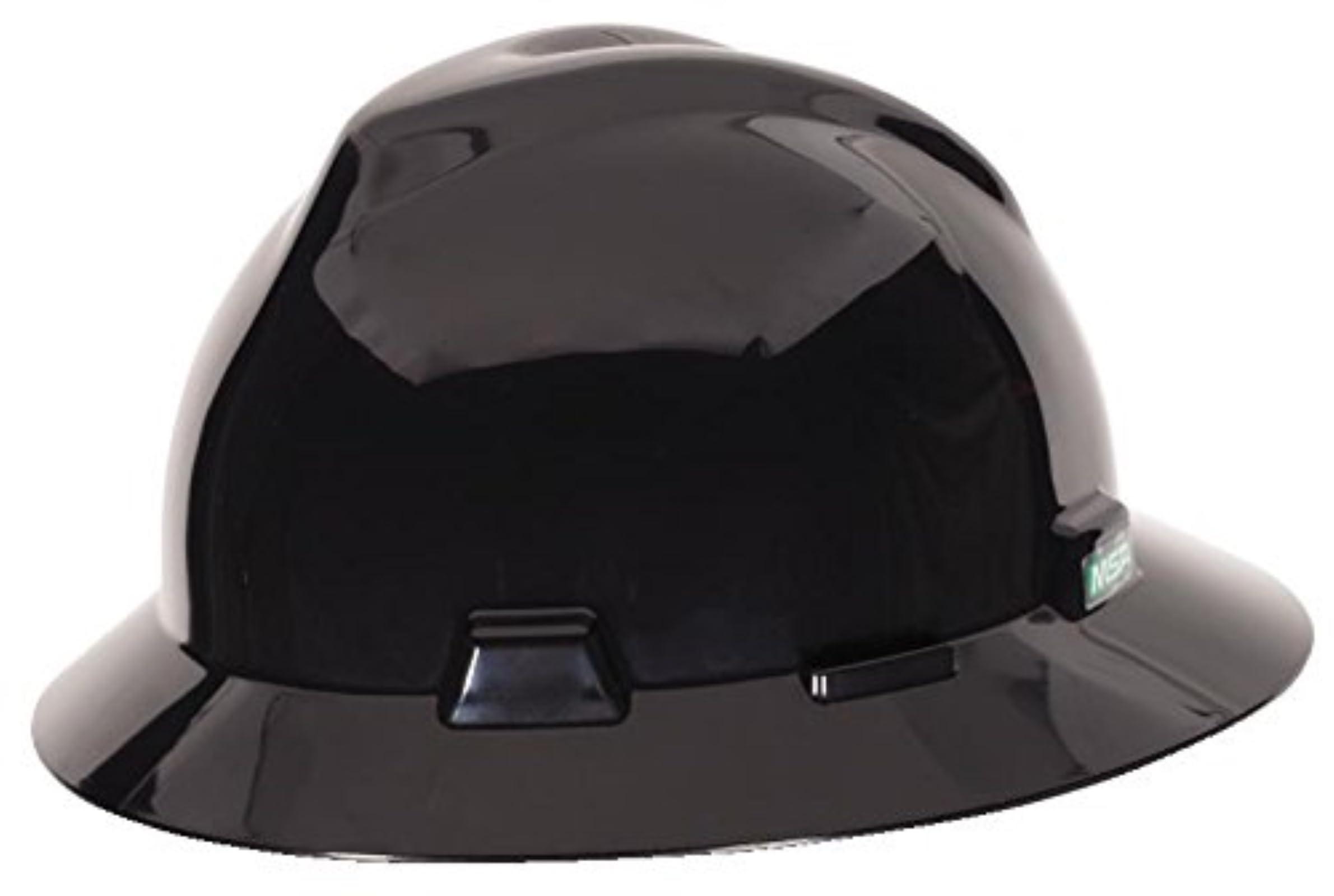 MSA MSA C217374 V-Gard Full-Brim Hard Hat With Fas-Trac III Ratchet Suspension | Polyethylene Shell, Superior Impact Protection, Self Adjusting Crown Straps - Standard Size in Black