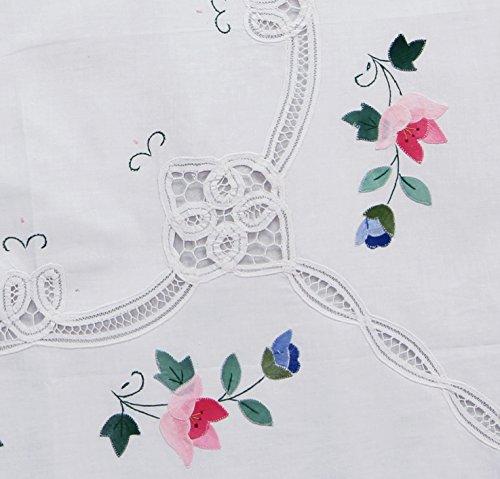 Creative Linens Creative Linens Battenburg Lace Tablecloth 68" Round with Hand Applique Roses, White 100% Cotton