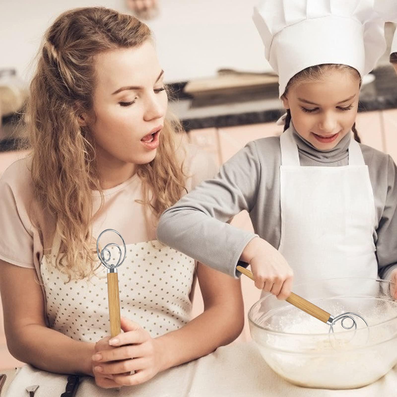 Acerich Acerich 2 Pack Danish Dough Whisk 13.5” Dough Whisk Stainless Steel Dutch Style Bread Whisk Wooden Handle Danish Whisk for Bread, Batter, Cake, Pastry