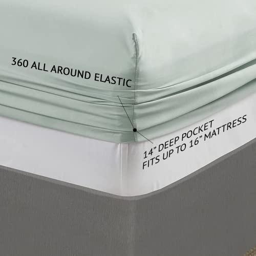 Comfort Spaces Comfort Spaces Coolmax Moisture Wicking Sheet Set Soft, Fade Resistant, All Elastic Deep Pocket Fits Up to 16" Mattress - Warm Weather Cooling Sheets for Night Sweats, King, Aqua, 4 Piece