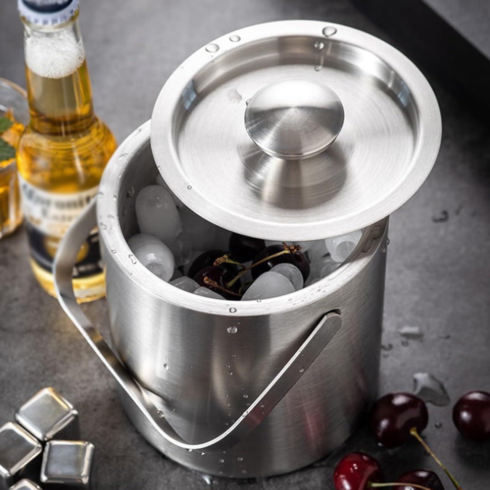 MACIUM Ice Bucket for Cocktail Bar Metal Double Wall Ice Bucket with Lid, 1.3L Stainless Steel Insulated Ice Bucket for Cocktail Bar, Wine, Home Bar Accessories, Parties, Champagne Bucket Stainless Steel Ice