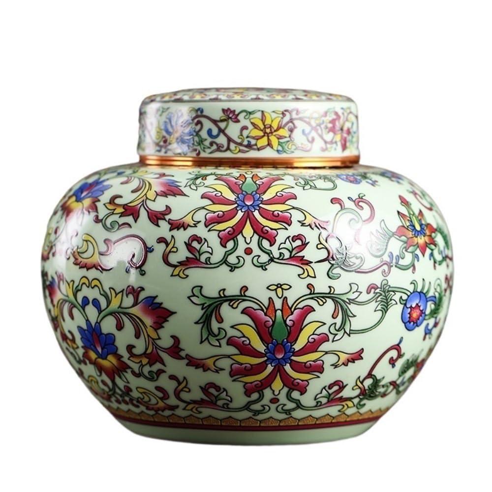 thalo Stash Jar Container Ceramic Loose Tea Storage Jar Small Alloy Lid Sealed Tea Storage Jar Enamel Color Double Jar Gift Set Customization Vintage Storage Jars(D-Single can)