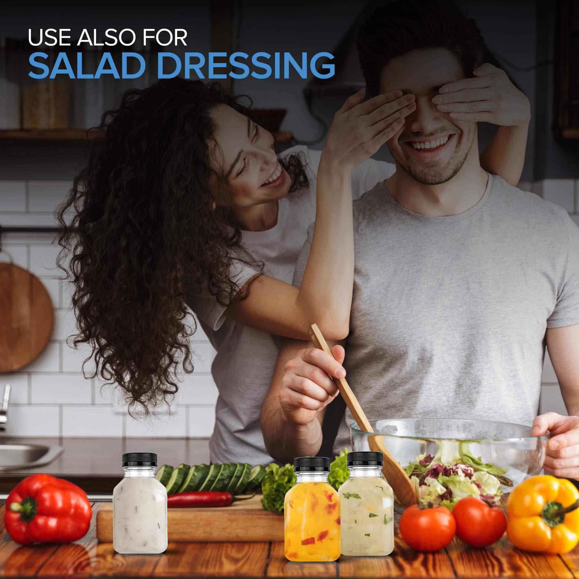 Stock Your Home 8 oz Juice Bottles with Caps for Juicing (12 pack) - Reusable Clear Empty Plastic Bottles - 8 Oz Drink Containers for Mini Fridge, Juicer Shots - Mini Water Bottles - Includes Labels, Brush & Funnel