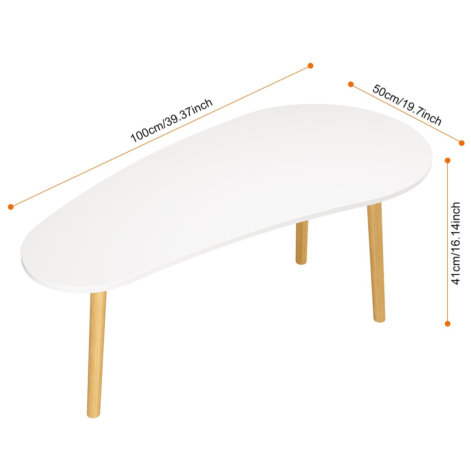 qorkhogr qorkhogr Oval Coffee Table Mid Century Modern Cloud Tea Table for Living Room Center Minimalist Display Coffe Table Small Wooden Man go Center Table for Rounded Edge White Mango 39 inch