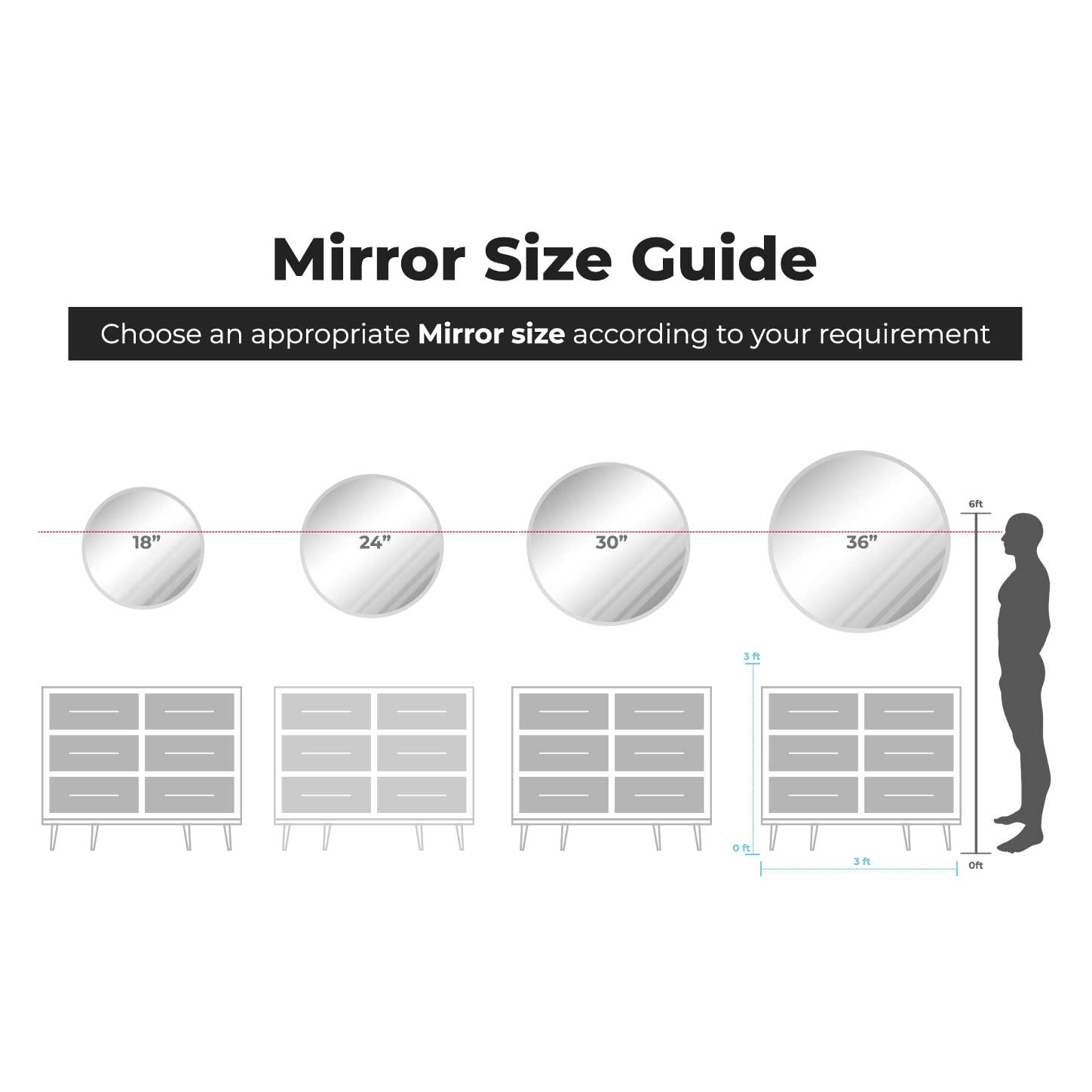 Fab Glass and Mirror Fab Glass and Mirror Frameless Round Safety Backing 1" Beveled Edge Mounted with Hooks-Wall Mirror for Bedroom, 30" x 30", White