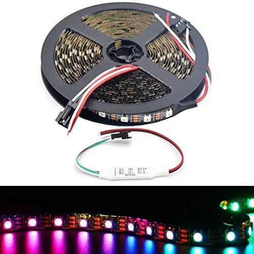 WESIRI WESIRI WS2812B LED Strip Lights 16.4ft 5M WS2812B 300LEDs Programmable Individual Addressable WS2811 Built-in 5050 RGB LED Strip IP30 Non-Waterproof DC5V with Mini Controller