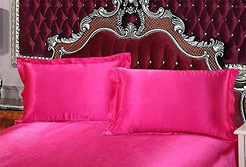 Sona Bedding Solutions Glam Bedding - Luxurious Ultra Soft - Silky Satin 4 Piece Bed Sheet Set - [ Fitted Sheet 19\" deep Pocket + Flat Sheet + 2 Pillowshams ] - Hot Pink, Cal-Queen