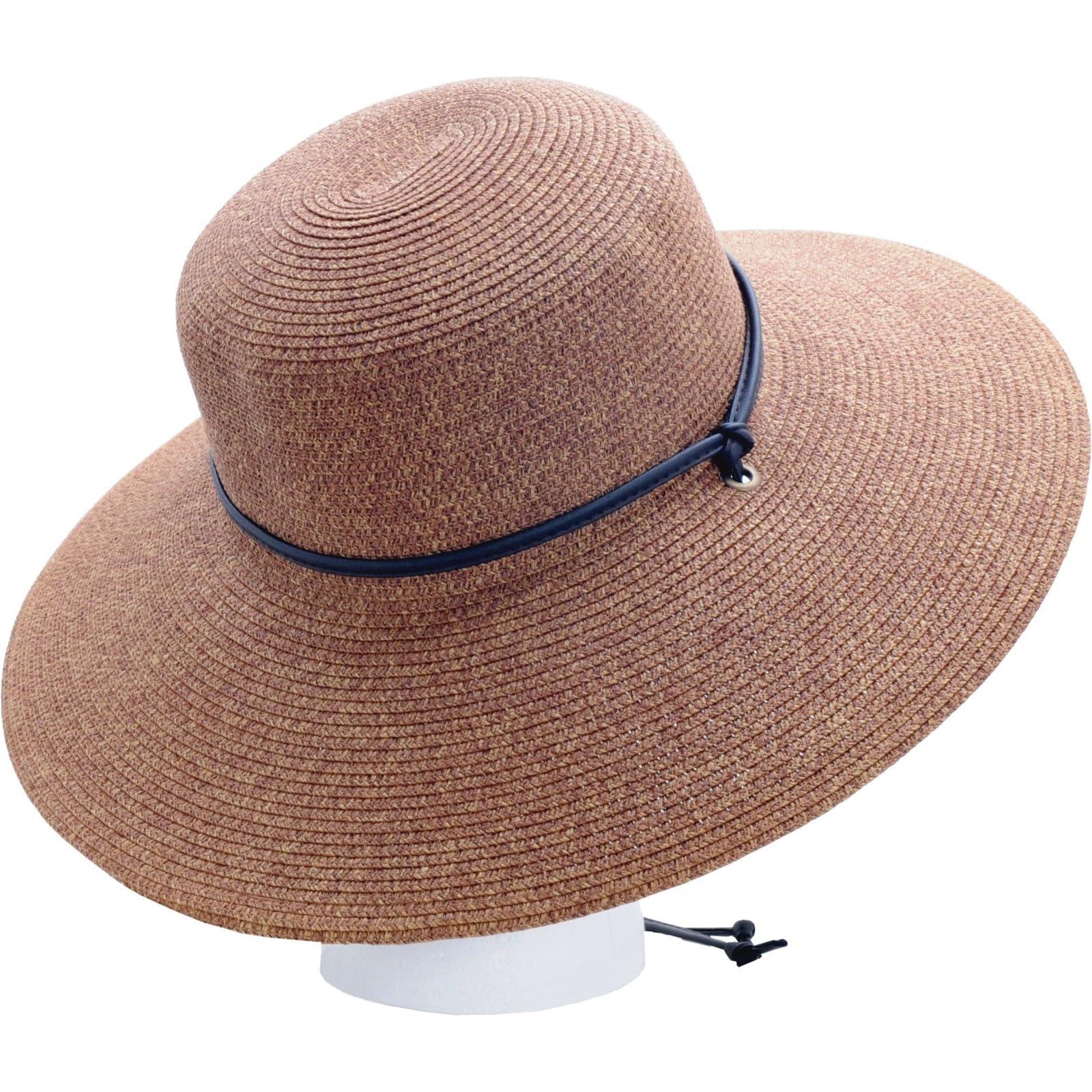 Sloggers Sloggers Women\'s Wide Brim Braided Sun Hat with Wind Lanyard - UPF 50+ Maximum Sun Protection Dark Brown