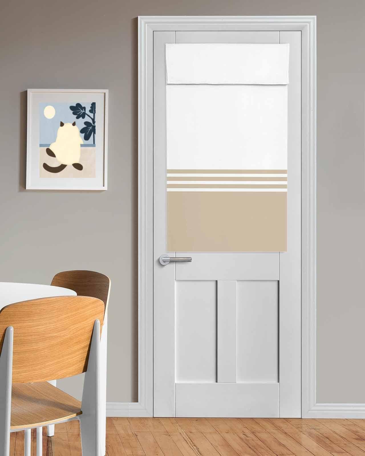 Rocking Giraffee Blackout French Door Curtains Modern Art Brown White Simple Striped Farmhouse Privacy Door Window Curtain Tie up Shade Sidelight Curtain for Patio Front Glass Door, 1 Panel, 26x42 Inch