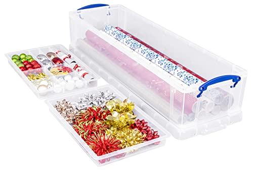 Really Useful Box Really Useful Plastic Storage Box 22 Litre with 2 Trays, 1 Plain Tray + 1 Office Tray Clear