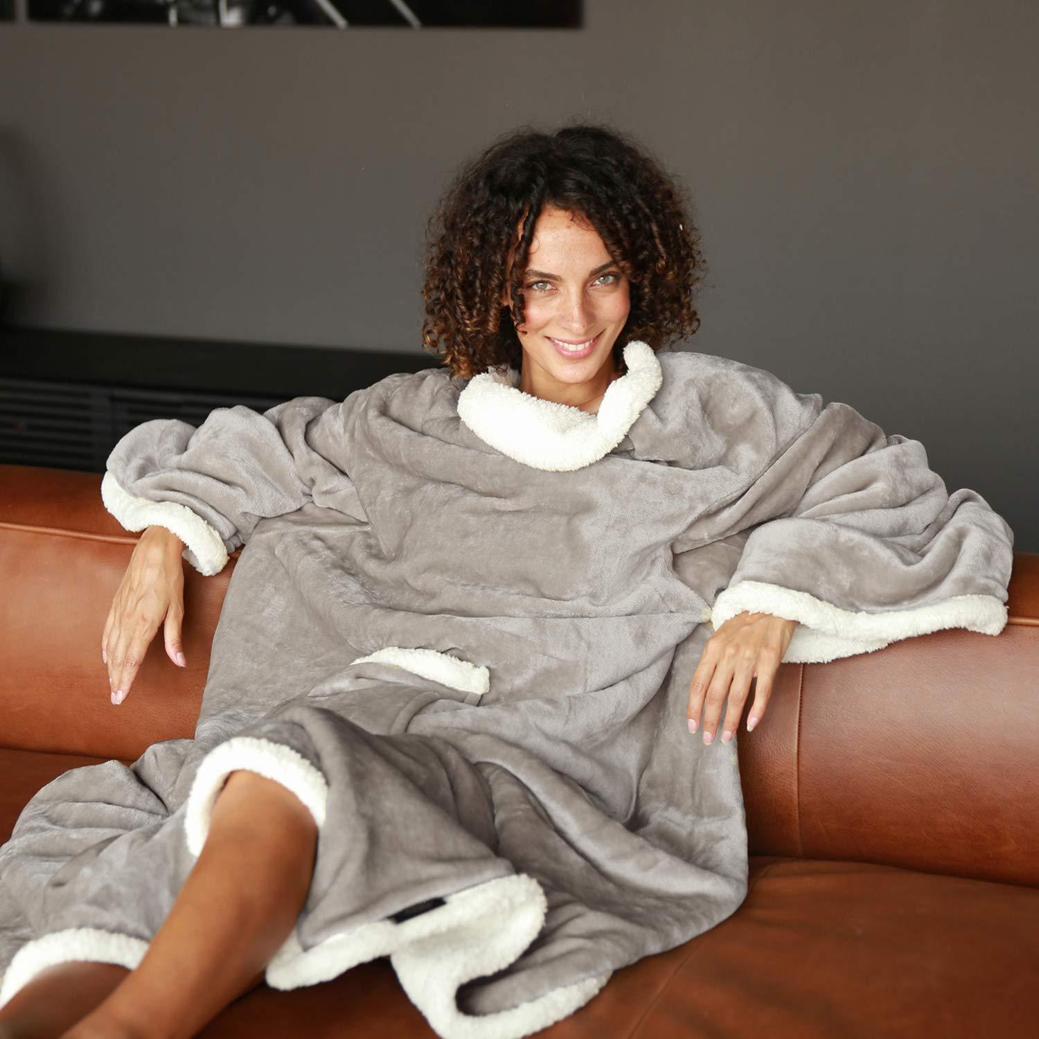 Catalonia Catalonia Sherpa Wearable Blanket with Sleeves Arms, Comfy Sleeved TV Wrap Blanket, Large Snuggly Throw for Women and Men, Gift for Her