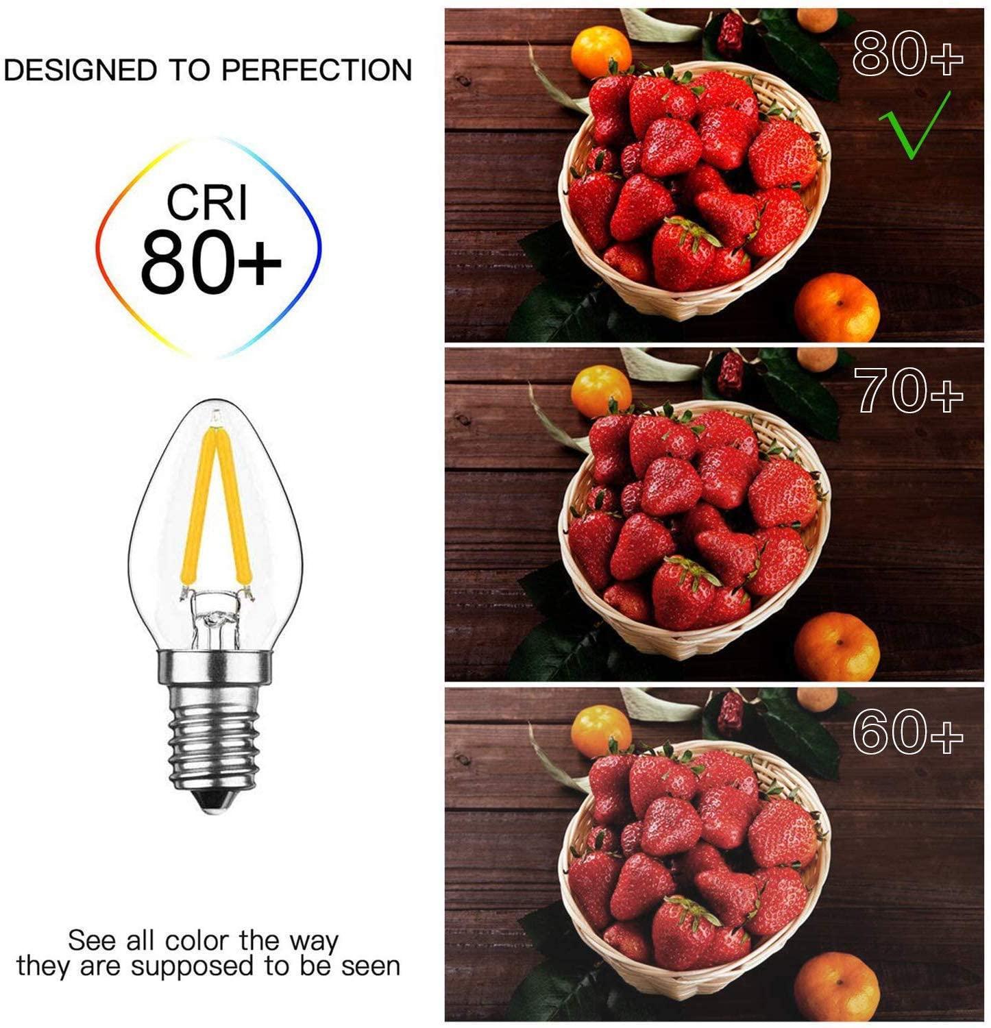 KIMROO KIMROO 2W E12 C7 Candelabra LED Bulbs(6 Pack) 15W Enquivalent E12 Base LED Filament 2W Bulb 120V Dimmable 6000K Daylight White Clear Glass C7 Mini Candle Torpedo Shape for Night Light (White)