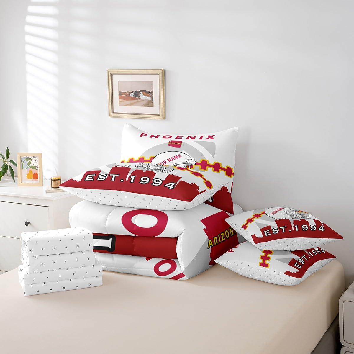 Erosebridal Erosebridal 7 Pcs Comforter Set Full Size,Customized Kids Football Bed in a Bag with Flat Sheet and Fitted Sheet for Kids and Adults,Football City Bedding Set with Pillowcase and Sham(Phoenix)