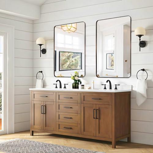 ANDY STAR ANDY STAR Wall Mirror for Bathroom, 20x28Brushed Bronze Bathroom Mirror, Rounded Rectangle Mirror in Premium Stainless Steel Metal Frame Hangs Horizontal Or Vertical