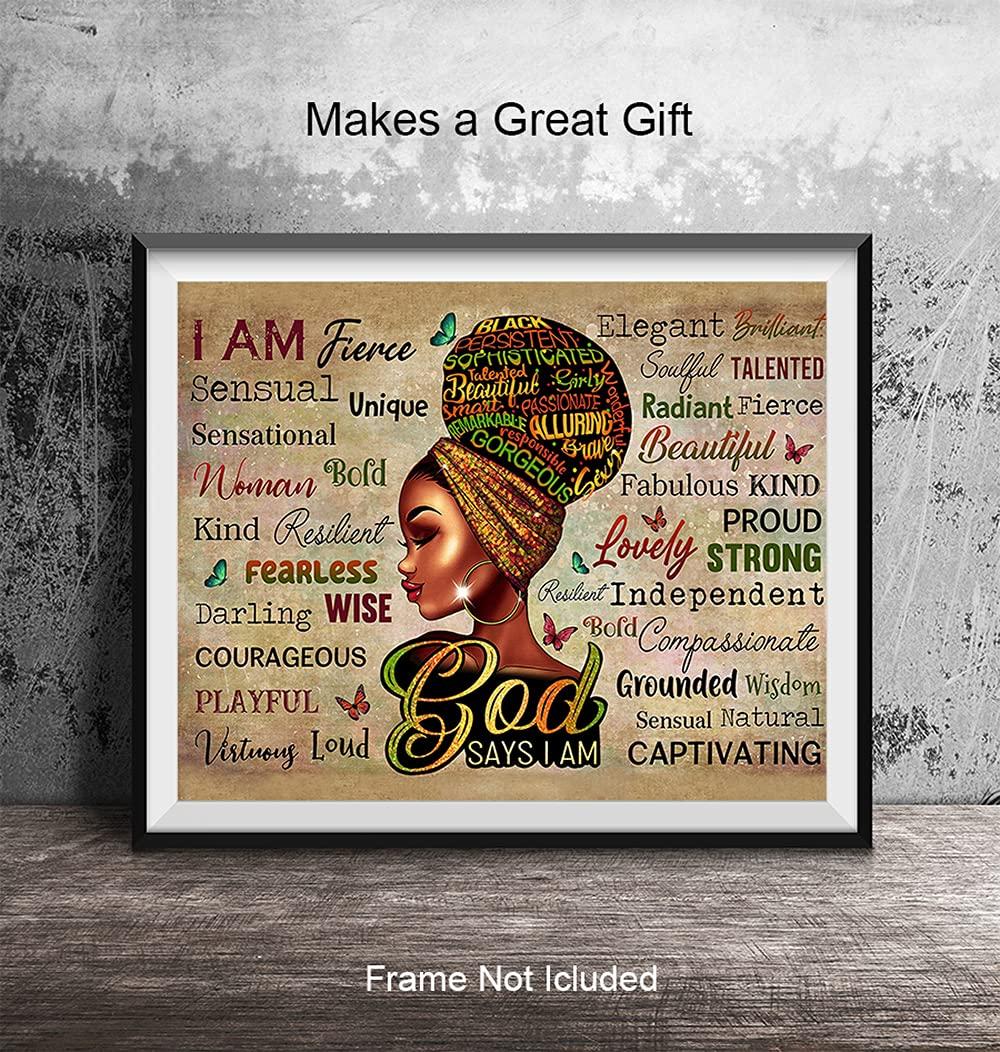 YELLOWBIRD ART & DESIGN African American Women Positive Affirmations - Black Wall Art - Religious Christian Gifts for African American Girls - Inspirational Spiritual Positive Quotes Sayings Poster Picture - God Says You Are