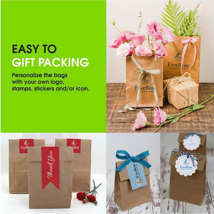 Excellent Packaging & Printing Inc Excellent 200 Pack Brown Paper Bags, 8Lbs Capacity Medium Kraft Paper Lunch Bags, Paper Grocery Bags Bulk, Storage Bags for Party Favor, Snacks, Crafts, Lunch (5.9\"x3.5\"x11\")