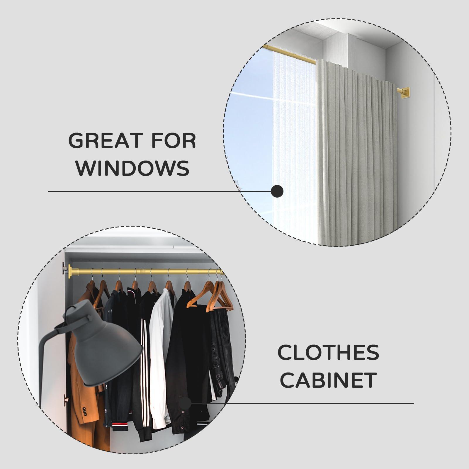 UIOSANRT UIOSANRT Gold Shower Curtain Rod 31-68 Inches Non-Slip Shower Rod Tension Mounted No Drill Shower Curtain Rods Spring Tension Rod Adjustable Tension Curtain Rod for Windows Bathroom