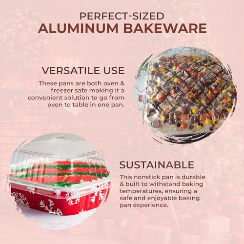 Durable Packaging Durable Packaging Disposable Aluminum Foil Red Holiday Cake Pan with Clear Dome Lid - 8 x 8 Inches - Perfect for Baking, Cooking - 9101X, 50 Count