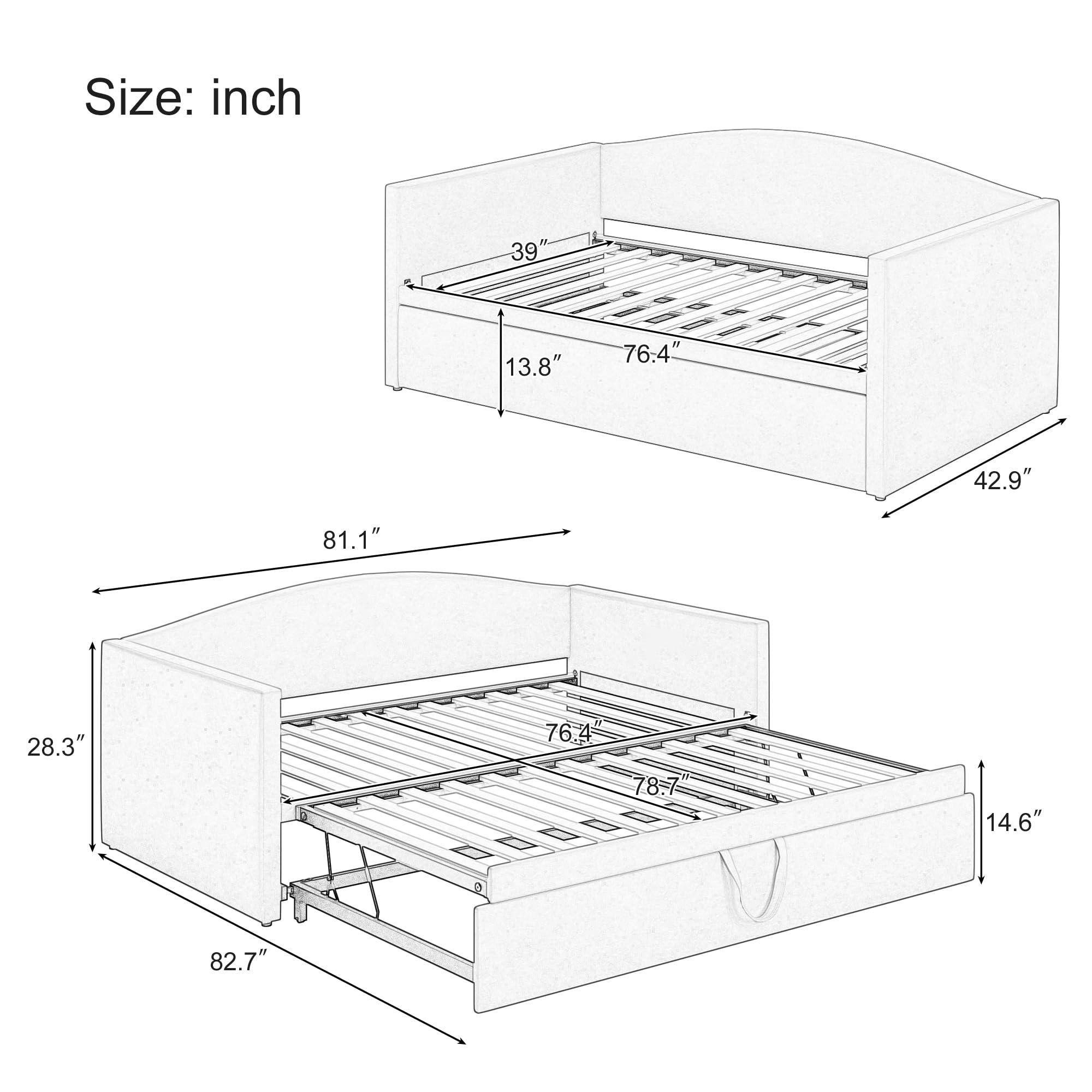 Merax Merax Twin Size Velvet Daybed with Extended Pop Up Trundle, Upholstered Sofa Bed Daybed, Space-Saving Twin to King Design for Guest Room, Pink