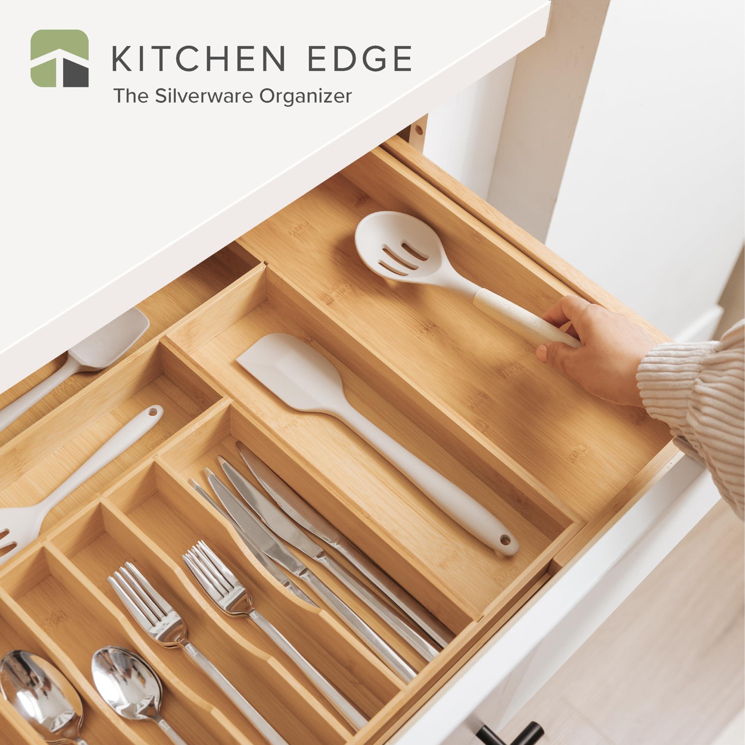 KitchenEdge KitchenEdge Premium Silverware, Flatware and Utensil Organizer for Kitchen Drawers, Food-Safe Contract Grade, Expandable from 16 to 28 In, Natural Bamboo