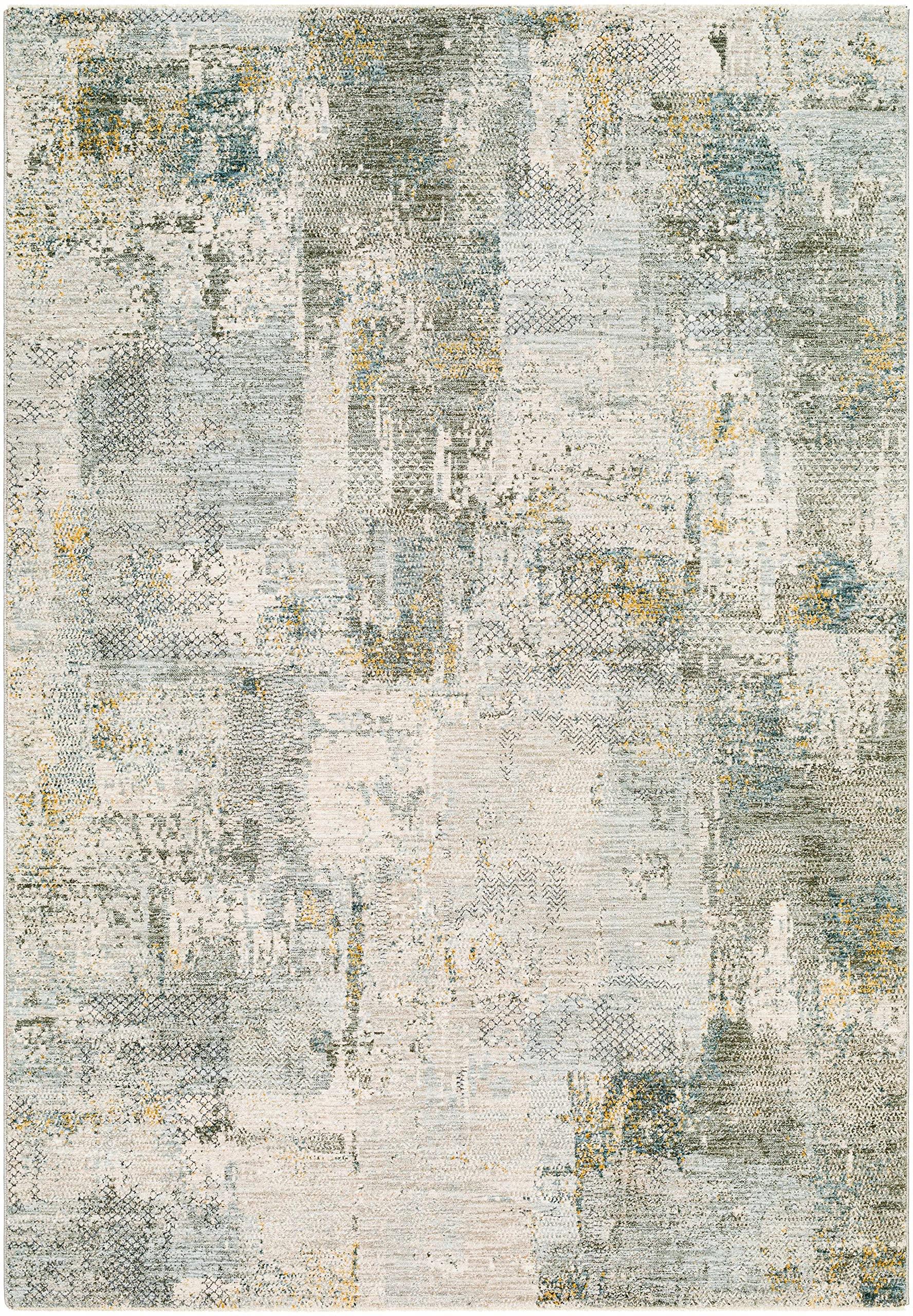 Hauteloom Hauteloom Elina Living Room, Bedroom Area Rug - Modern Abstract Boho Farmhouse - Contemporary Faded Distressed Carpet - Green, Gray, Brown - 5'3"-Round