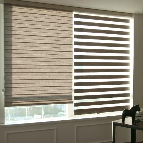 ARTISEE [Korean Blinds] ARTISEE Window Treatments Dual Shade Zebra Combi Customized Blinds Light Filtering Shades (Beige, W 72 inch)