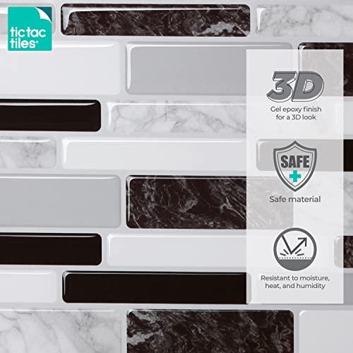 Tic Tac Tiles Tic Tac Tiles Peel and Stick Self Adhesive Removable Stick On Kitchen Backsplash Bathroom 3D Wall Sticker Wallpaper Tiles in Polito Designs (10 Sheets, Polito Black & White)