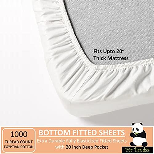 Mr Pandaa Split Top Cal-King Sheet Set for Adjustable Flex Top Mattress 100% Egyptian-Cotton, 1000-Thread-Count, Split Head Sheet Set 39\" Split at Top - 20\" Deep-Pocket [Cal-King- 39\" Split, Light Grey]