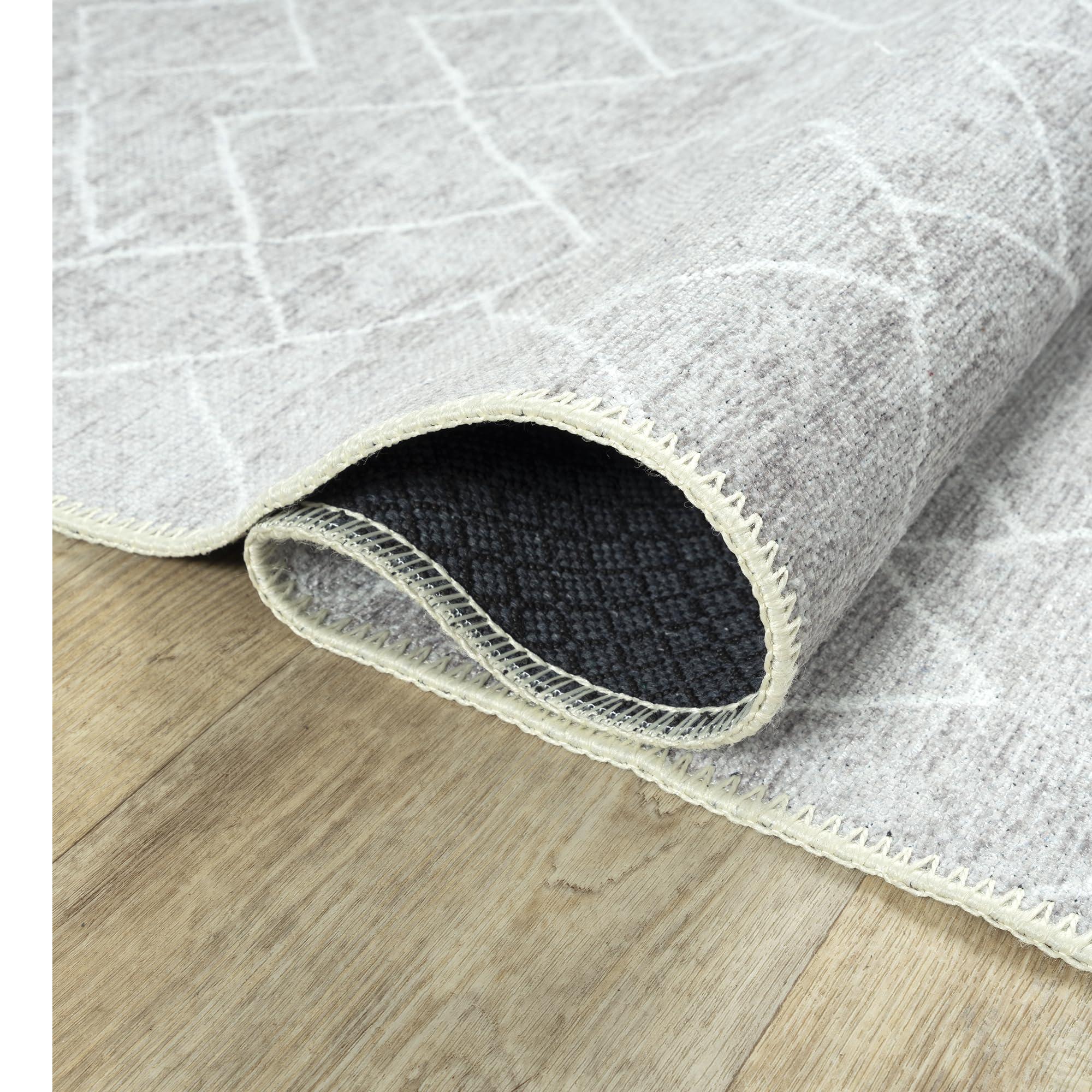 Bloom Rugs Bloom Rugs Washable Non-Slip 12 ft Runner - Gray/Pebble Striped Runner for Entryway, Hallway, Bathroom, and Kitchen - Exact Size: 2.5' x 12'