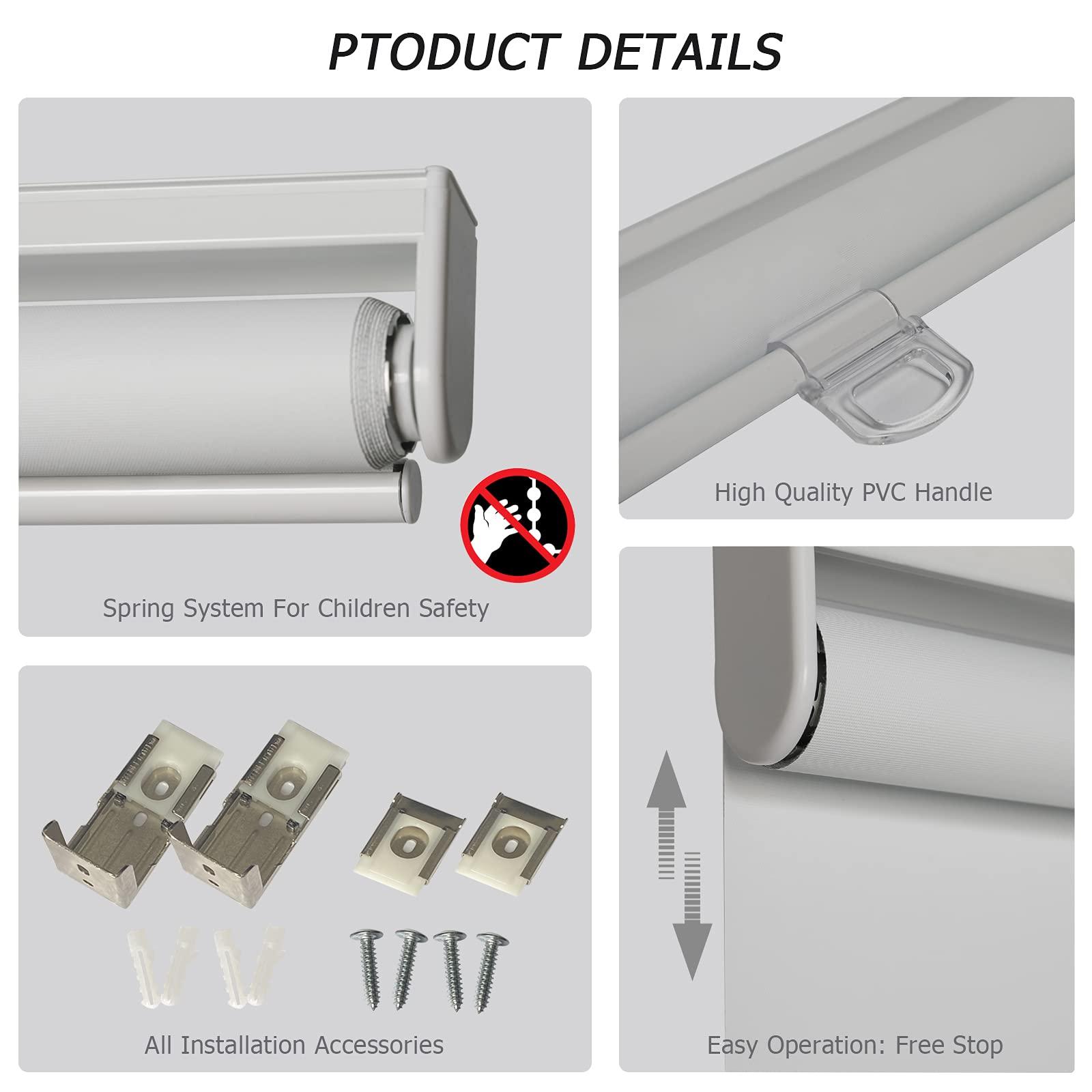 getopblinds Blackout Cordless Roller Blinds and Shades for Windows - Safety Spring Roller Shades - Cordless Privacy Room Darkening [Grey 100% Blackout,55 1/4" W x 60" H] - Custom Made